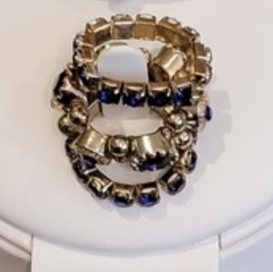 Gold blue 3 layers stretch rings